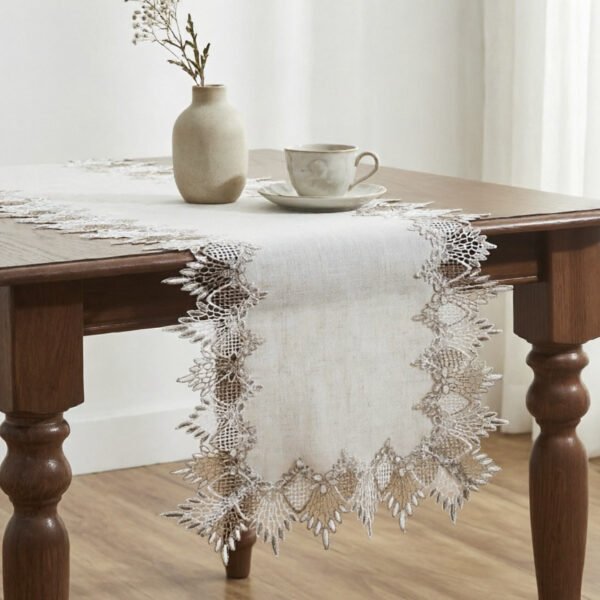 Natural Linen Blend Lace Table Runner
