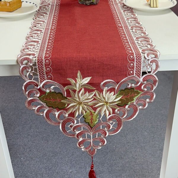 Christmas Red Embroidered Table Runner