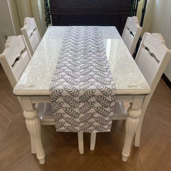 table runner (5) Silver Leaf Embroidered Table Runner