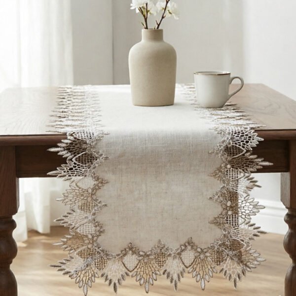 Natural Linen Blend Lace Table Runner