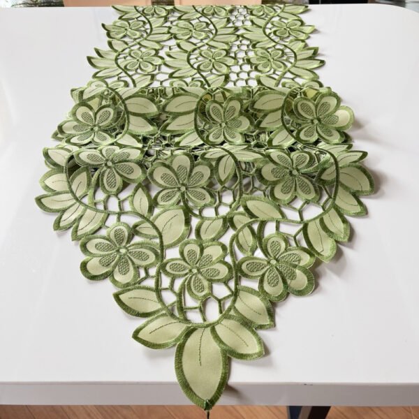 table runner (6) Green Cutwork Embroidered Table Runner