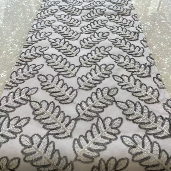 table runner (7) Silver Leaf Embroidered Table Runner