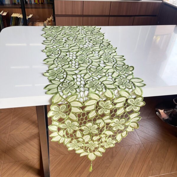 table runner (8) Green Cutwork Embroidered Table Runner