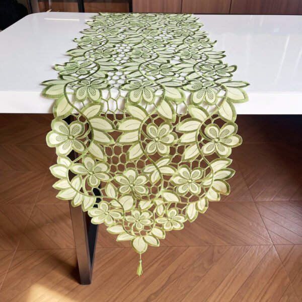 table runner (9) Green Cutwork Embroidered Table Runner