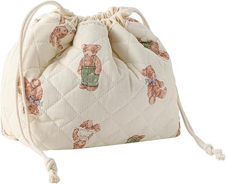 Cotton Quilted Drawstring Makeup Bag