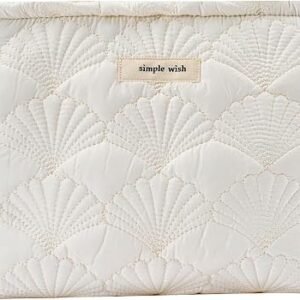 White Shells Quilted Cotton Makeup Bag,Coquette Travel Pouch