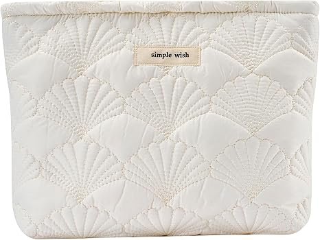 White Shells Quilted Cotton Makeup Bag,Coquette Travel Pouch